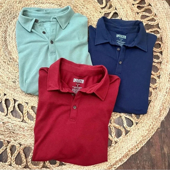 Duluth Trading Co Men's size Medium Red, Green, And Navy Collared Polo Lot of 3 - Picture 1 of 5